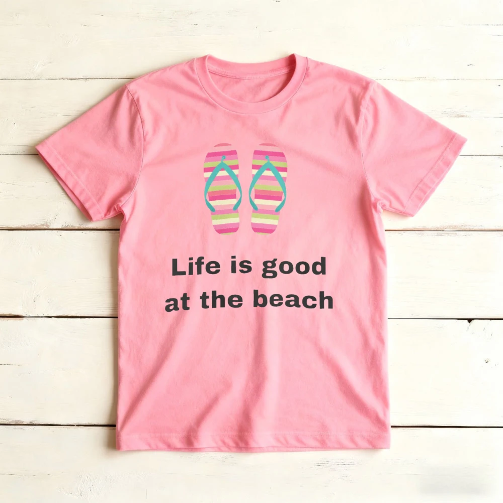 Фото Футболка с графическим принтом Life Good At The Beach Flip Flop, рубашка с принтом в стиле Preppy Coastal Vibe, повседневная футболка для летнего отдыха, женские хлопковые топы №5