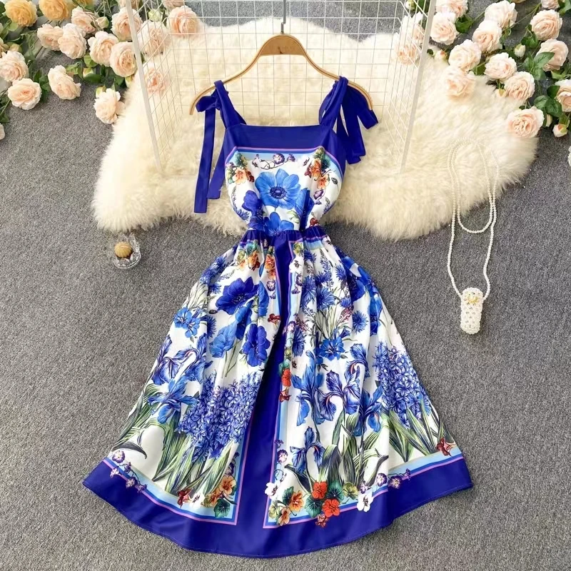 

Платье WTIANYUW женское на бретелях-спагетти, модельное пляжное с цветочным принтом, с открытой спиной, лето 2022