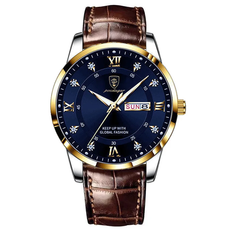 New Men's Luxury Fashion Business Quartz Watch Calendar Week Waterproof Glow Belt Watch Simple Style Versatile Watch