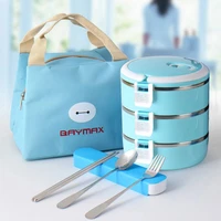 stainless steel lunch box with bag set cartoon cute portable school student kids bento box worker outdoor picnic food container