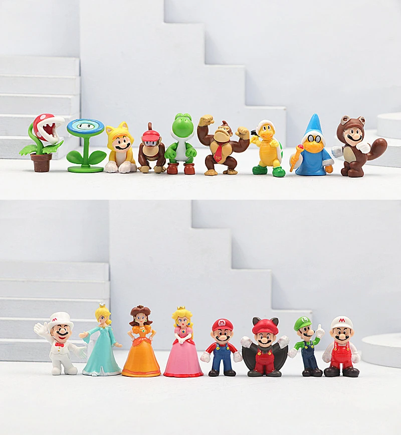 

48pcs Games Super Mario Bros Toys PVC Cartoon Luigi Yoshi Donkey Kong Wario Anime Figures Toys Model for Kids Birthday Gifts