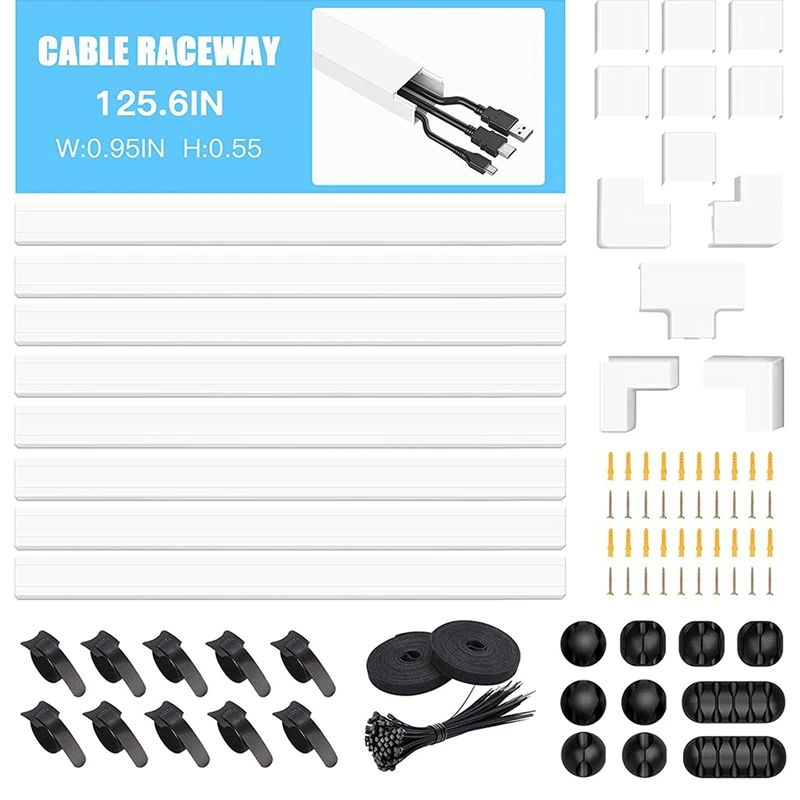 

Practical 125.6In Cable Cover,Cable Management Kit,Cord Hider On Wall,Roll Adhesive Tie,Cable Raceway Kit For TV Office Home