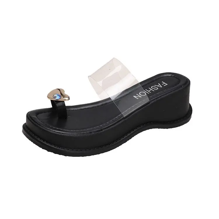 Thick Bottom Wedge Slippers Women's Summer Outer Wear 2023 New Korean-style Transparent High Heel Sandals