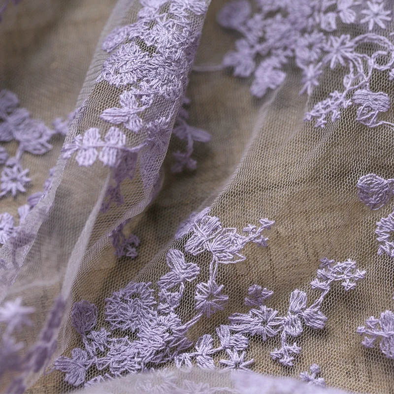 

Mesh Fabric Purple Lace Embroidery Fabric Wedding Dress Curtains Wide 125cm Sold By Half Meter