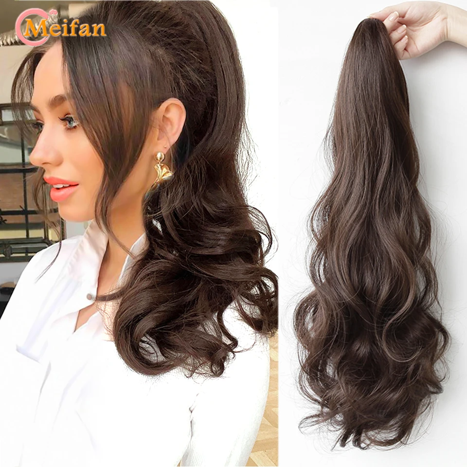 MEIFAN Syntheitc Long Wavy Curly Claw Clip On Ponytail Hair Extension Ponytail Extension For Women Natural Fake Hairpiece