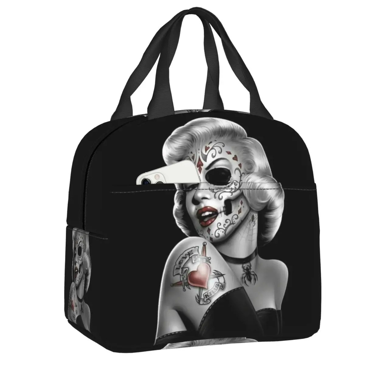 

Skull Cartoon Girl Day Of The Dead Insulated Lunch Bags for Work School Mexico Chicano Style Waterproof Cooler Thermal Bento Box