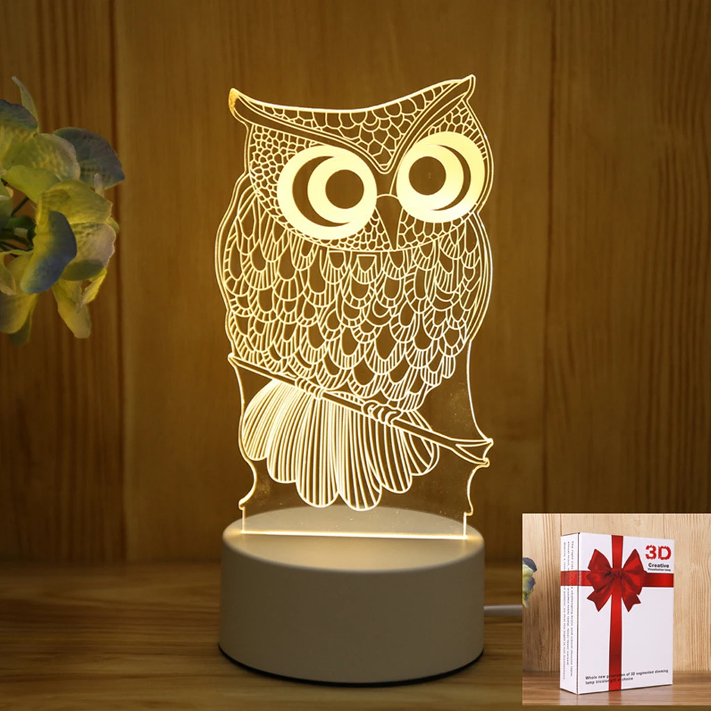 3D LED Novelty Illusion Owl Sunset Table Lamp Push Button Switch  Indoor Night Light For Bedroom Indie Kids Decor Birthday Gift