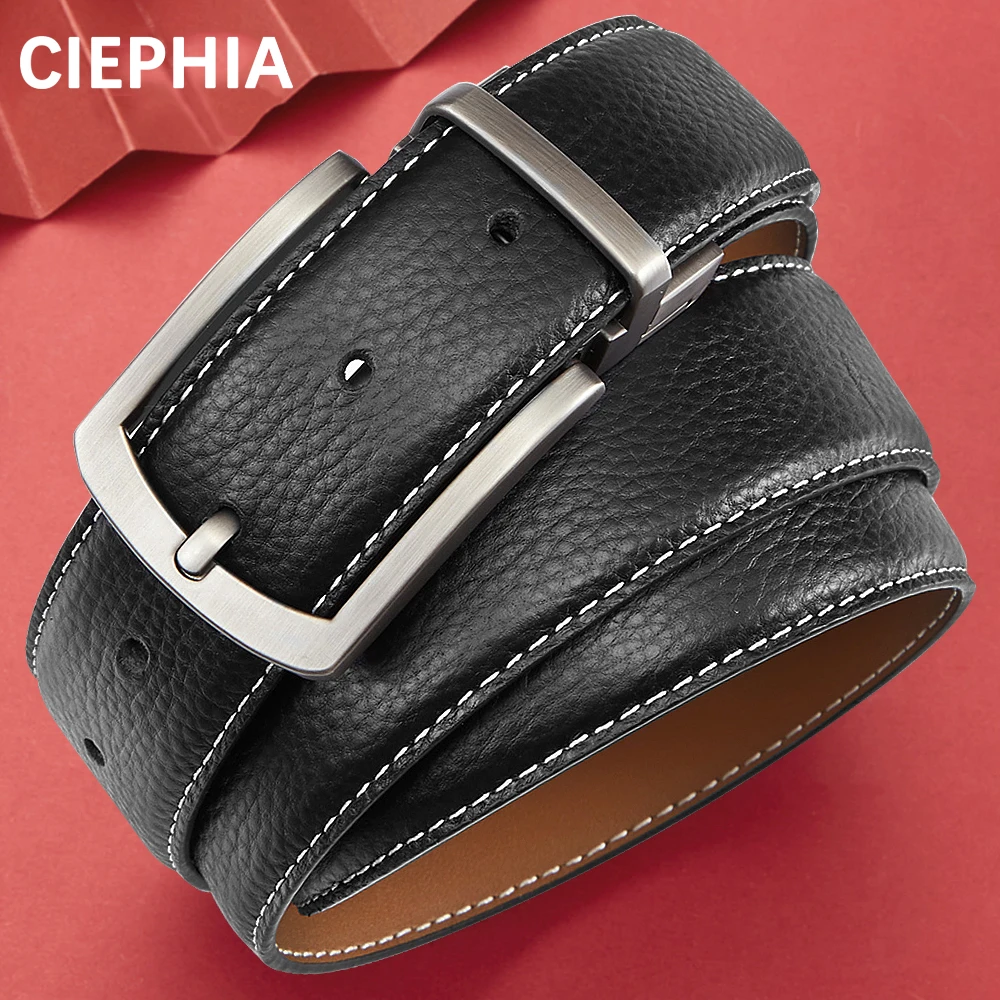 Men's Leather Belt Vintage Casual Reversible Belt with Single Prong Buckle  First Layer Cowhide Two-in-one Buckle for Jeans Pant