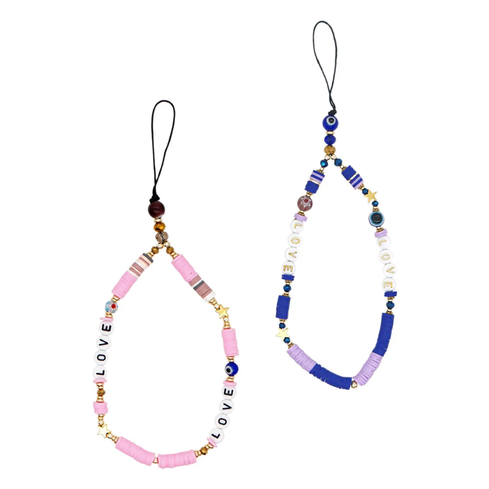 

Lanyard Beaded Chain Strap Cell Accessories Wrist Polymer Clay Lanyards Keychain Wristlet Key Hand Charm Decor Rope Mobile Beads