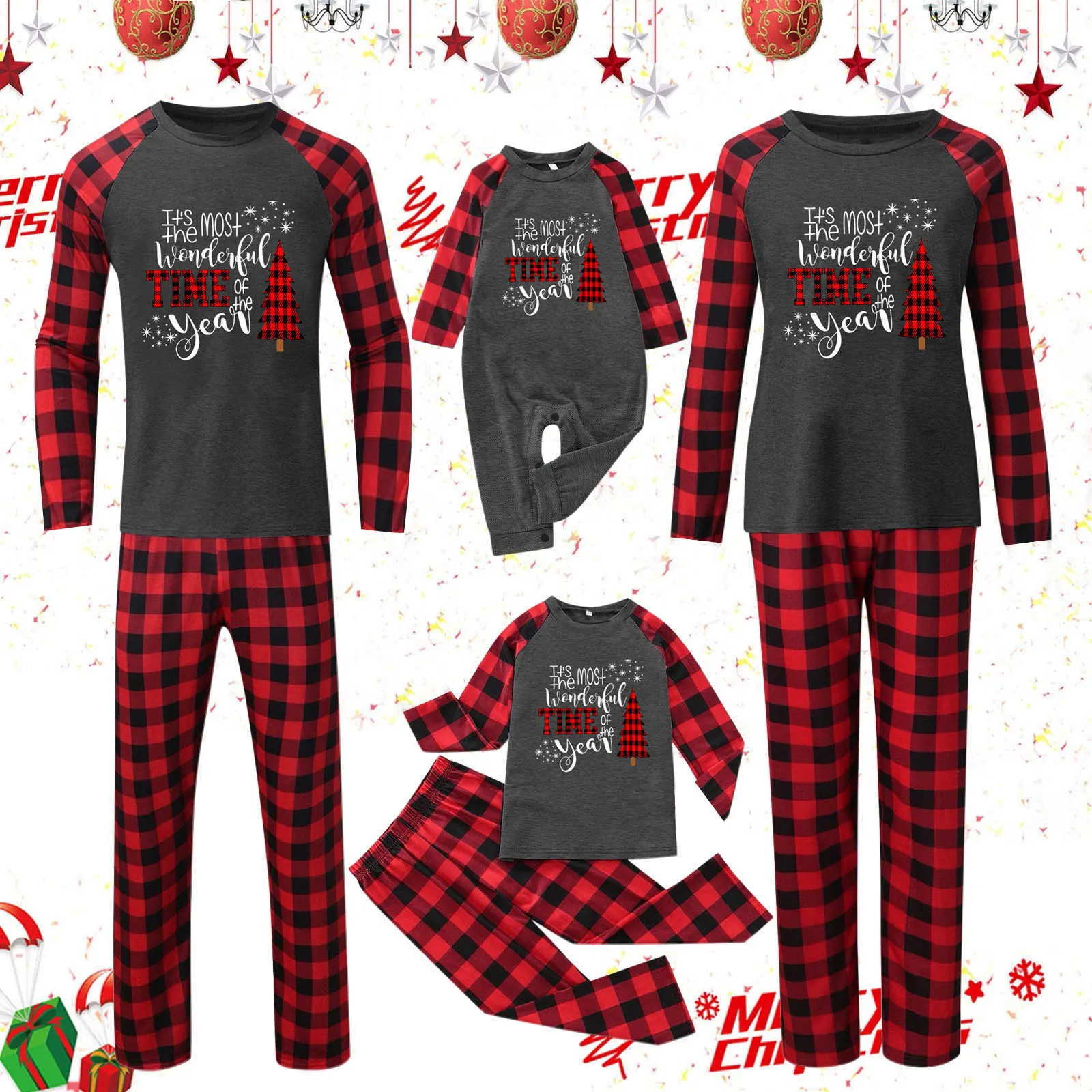 

Пижама Мужская с длинным рукавом, семейная сочетающаяся пижама в клетку, с принтом милой елки, одежда для сна