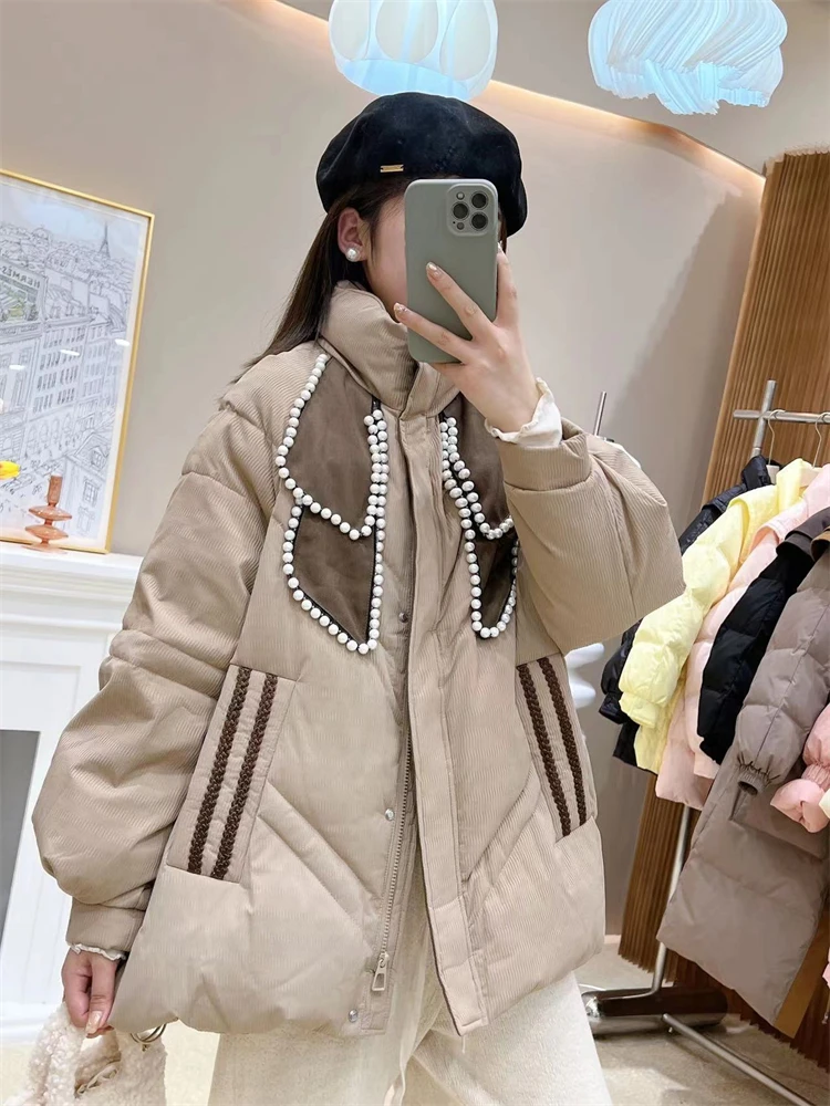 2023 New Down Jacket Women's Fashion Stand-up Collar Korean Thickened Loose White Duck Down Coat пальто женское зимнее