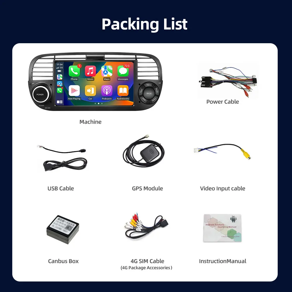 Авторадио Jodofo 7 дюймов для FIAT 500 2010-2015 Радио Android Авто Стерео DPS WIFI CarPlay CAR Audio Mp4 2 Din GPS