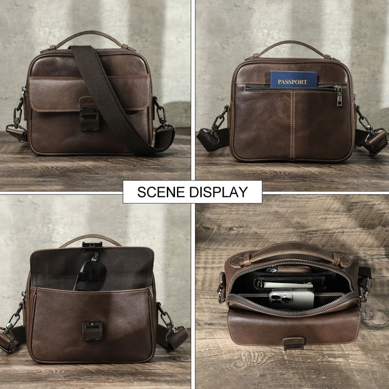 Fashion Men's Crossbody Bag Genuine Leather Top Layer Leather Shoulder Sling Bag Small Messenger Bag Tote Bag Handbag for Men