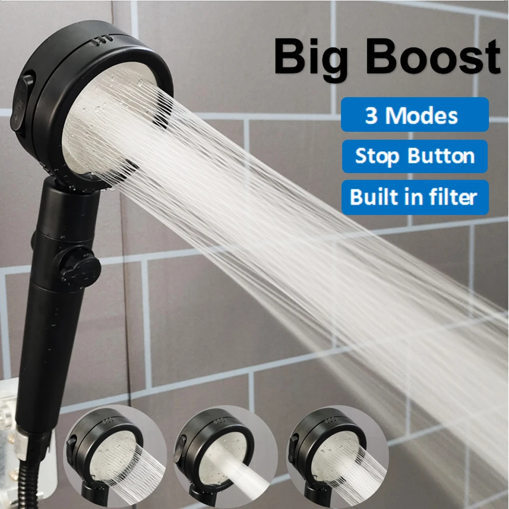 

Big Boost 3 Modes High Pressure Shower Rainfall 360 Degrees Rotating Pressurized Bath Filter Shower Head Bathroom Accessories