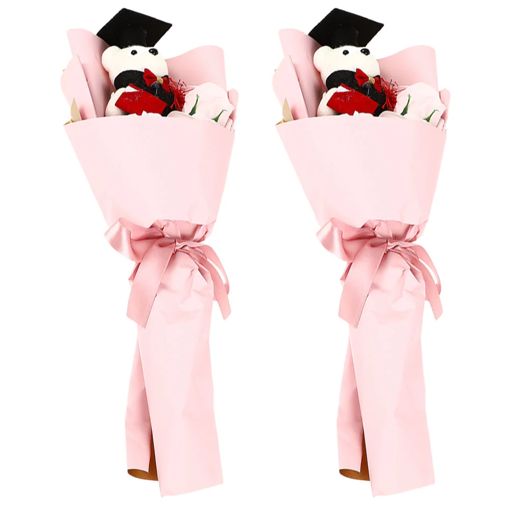 

2 Pcs Graduation Bouquet Mini Plushies Ornament Party Favors Figurine Accessories Plastic Gift Graduates Bear