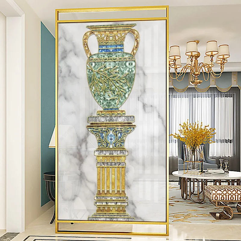 

European style light luxury enamel color screen separates the metal seat screen in the entrance of the living room and study