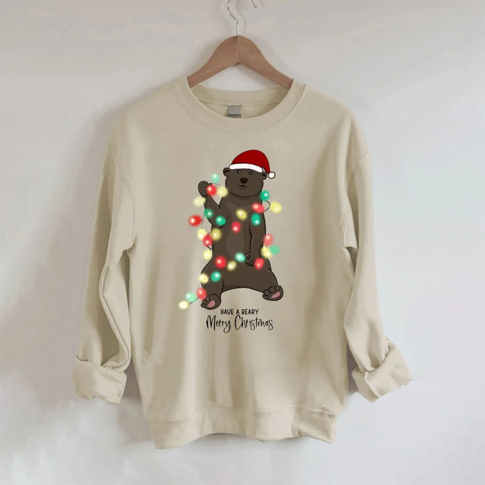 

Christmas Bear Casual Crew Neck Sweatshirt cute Graphic print Baggy Tops Vintage Street Tracksuit Pullover Streetwear