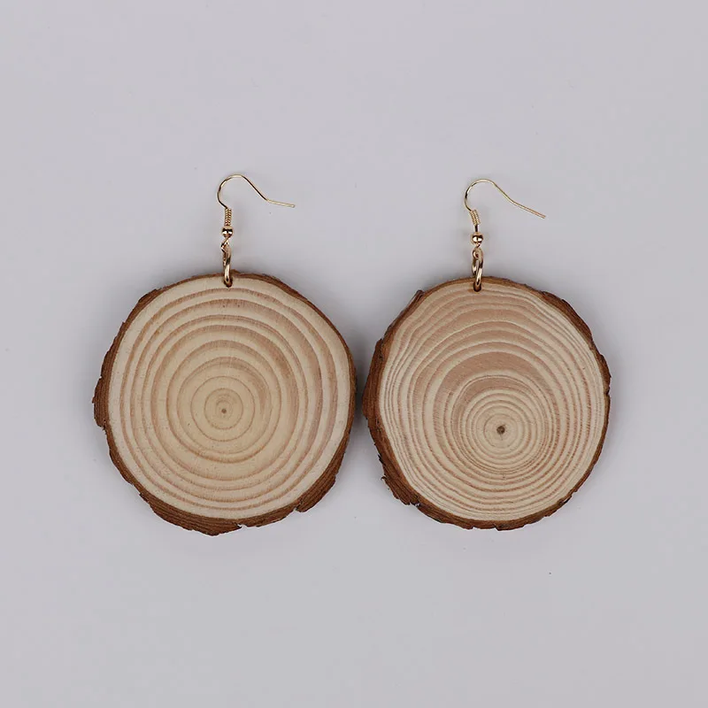

Vintage Natural Wood Round Coin Earrings Hyperbole Circle Ear Drop Wooden Dangle Woman Casual Bohemian Fashion Party Jewelry