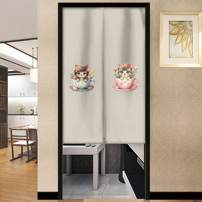 Милая мультяшная котенок японская дверная занавеска для кухни перегородка