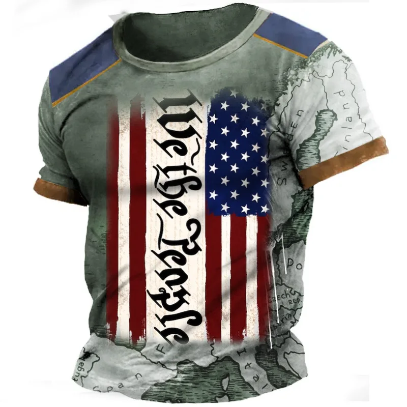 

Summer Men's Flag Pattern T-Shirt 3d Printing Fashion O Collar Short Sleeve Trend Retro Loose Comfortable Street Plus-Size Top