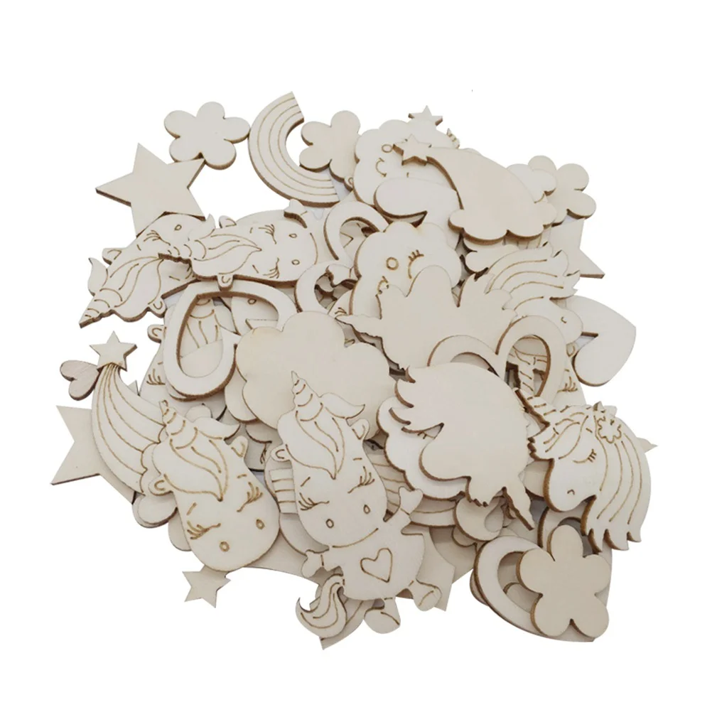 

30PCS DIY Wooden Slices Hollow Pentagram Unicorn Cloud Shape Unfinished Natural Wooden Circles DIY Pendant Accessories