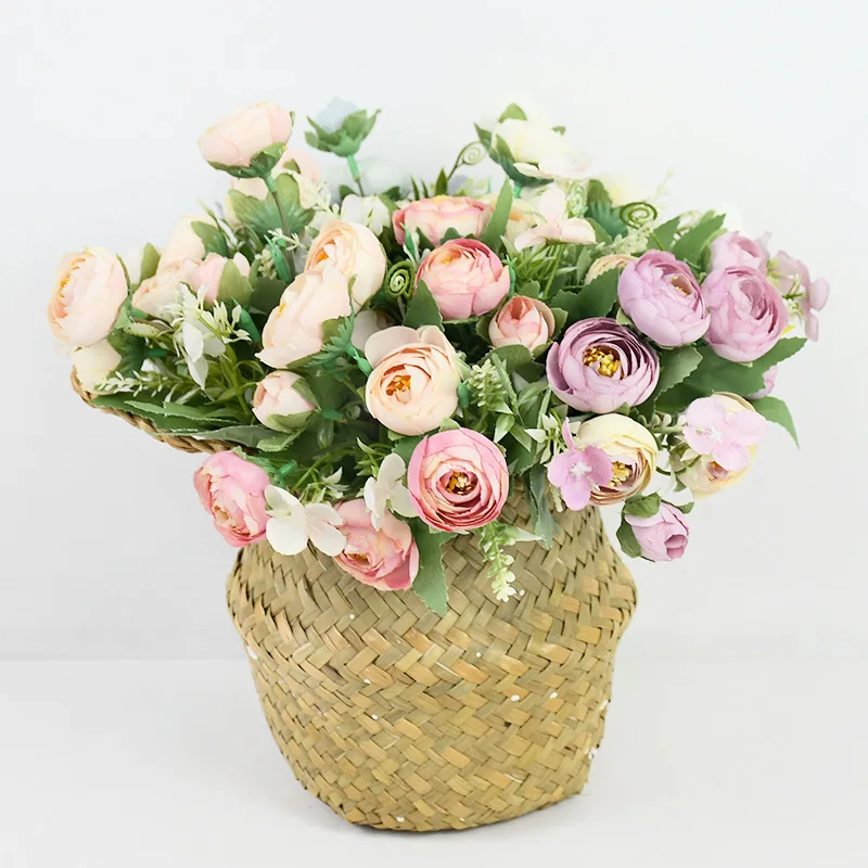 

30cm Silk Peony Artificial Tea Rose Flowers Camellia Bouquet Fake Flower Flores for Home Wedding Decorations DIY Wreath Garland