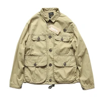 casual mens military style four pocket single breasted work coat amekaji style american retro yellow loose jacket safari style
