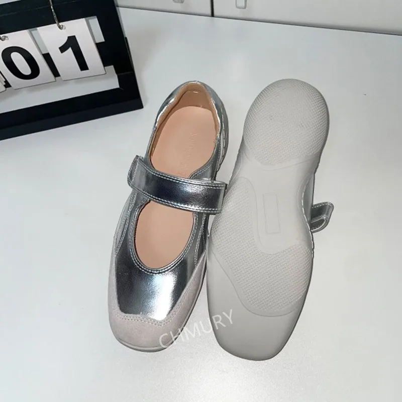 CHMURY Sivler Mary Jane Кроссовки Балетки Ballerian Disco Широкие туфли Женские большие размеры 41