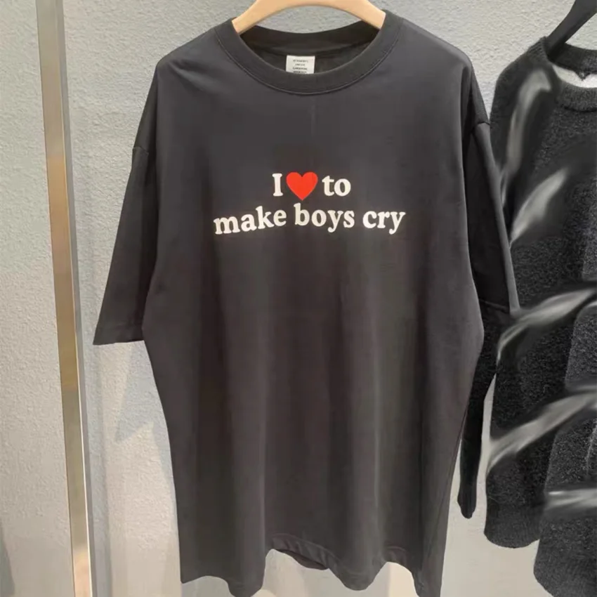 

Футболка Мужская/женская с принтом плача и надписью «I Love To Make Boys Cry»