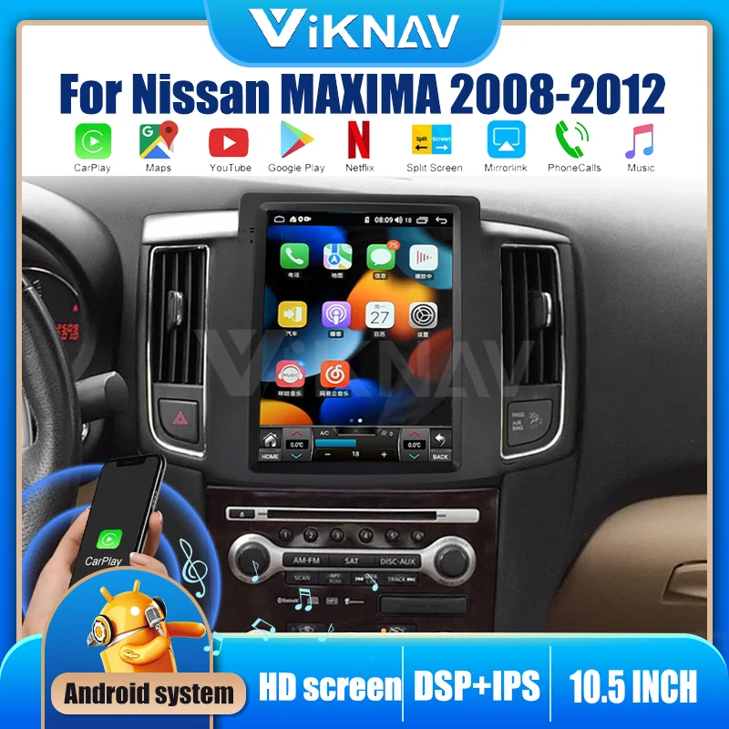 

Автомобильная магнитола на Android, 10,4 дюйма, GPS-навигация для Nissan MAXIMA 2008-2012, автомобильная аудиосистема, стерео, головное устройство, DVD, мультим...