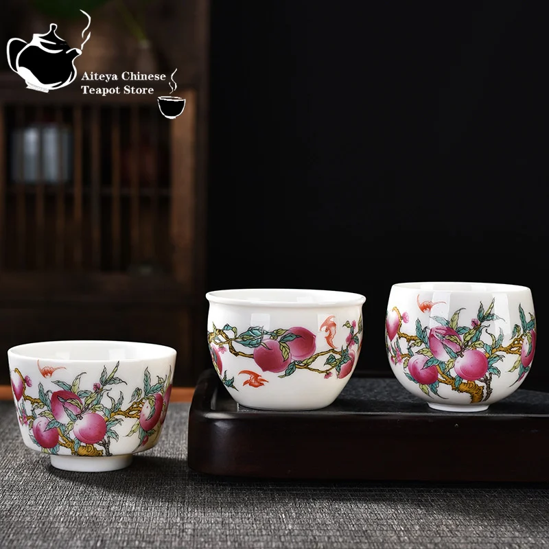 

Ceramic Master Cup Single Cup Nine Peach Tea Cup Chinese Family Kung Fu Tea Set Sheep Fat Jade Tea Cup Tea Cup