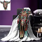 Одеяло из микрофибры с цветным орнаментом в стиле вестерн, с изображением сахарного буйвола, мексиканского черепа, рогатого животного