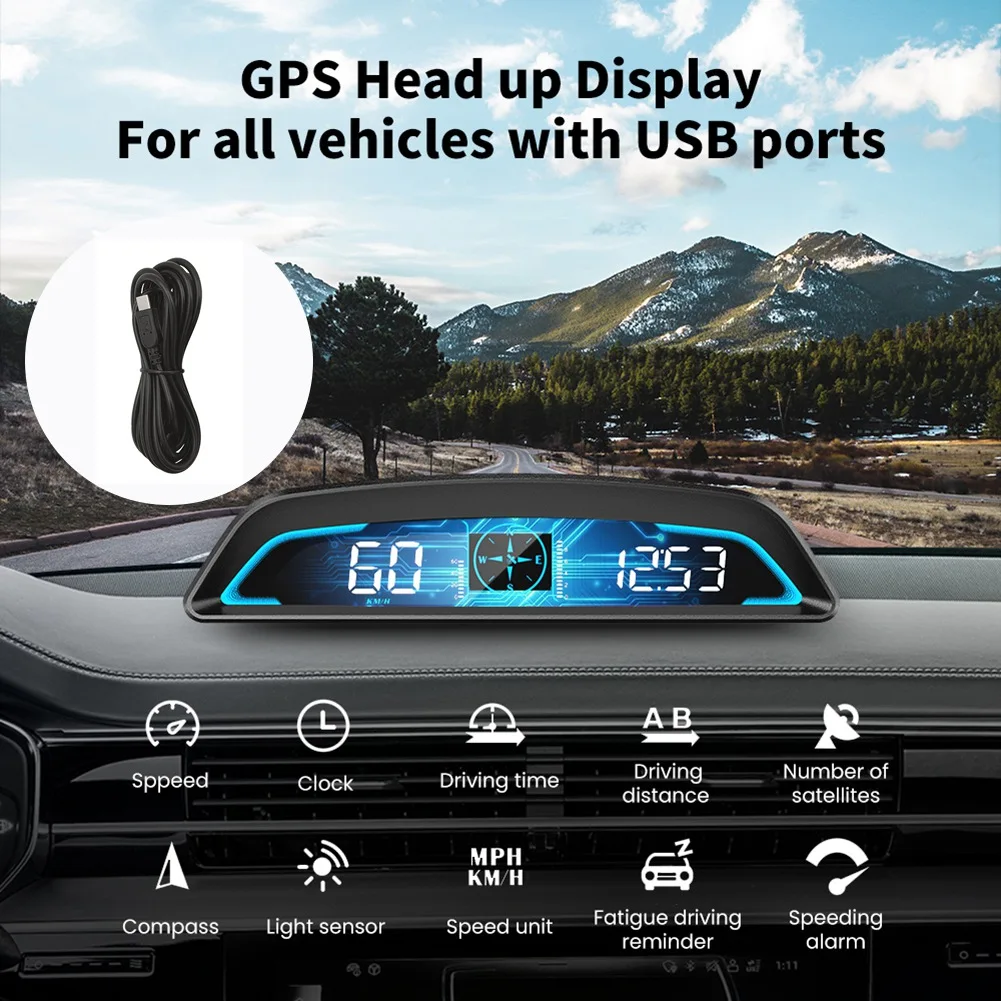 

Auto HUD Head Up Display GPS Car Hud Speedometer Car Projector with Altitude Compass Overspeed Alarm Car Accessories