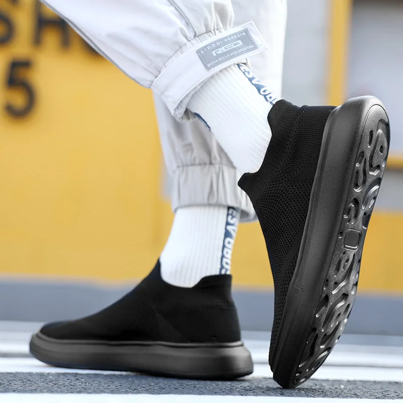 SALUDAS Male Shoes Running Shoes Slip On Shoes Sneakers Casual Athletic Breathable Mesh Knit Slip-On Loafer Walking Shoes