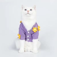 pet sweater dog cat clothes cotton sweater three dimensional handmade flower purple outfit bear clothing