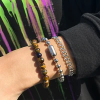 aprilwell 3 pcs natural stone beads bracelets set for men punk emo kpop wrist cuba chains bracelet female jewelry gifts pulseras