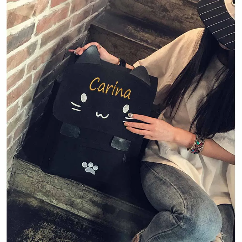 Personalized Name Backpack, Embroidered Custom Cute 3D Cat Large Capacity Backpack, Soft Girl Pink Cute Cartoon Backpack