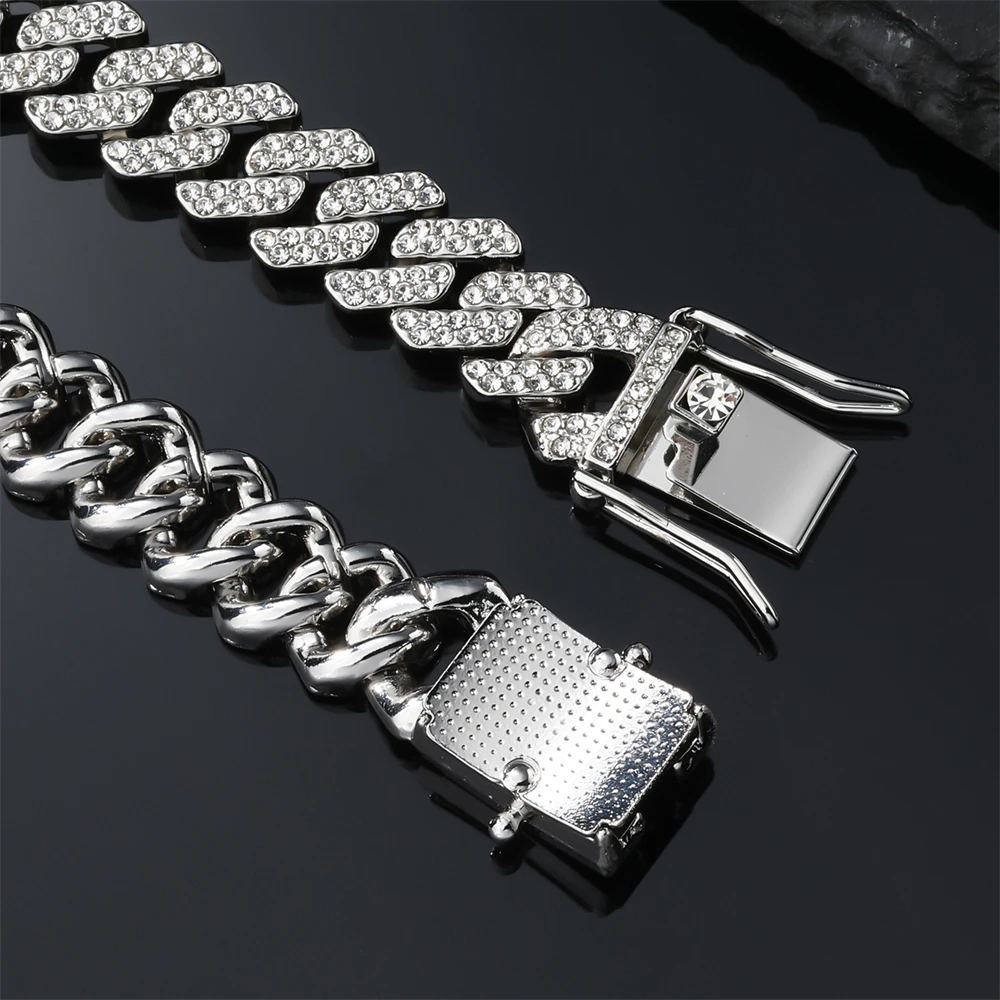 Цепь мужская из кубинской цепи с фианитами 12 мм 2 ряда