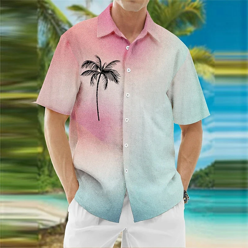 

Hawaiian For Men Palm Tree Print Tops Casual Simple Shirt Men Summer Short Sleeve Clothes Street Travel Vacation Oversized Shirt
