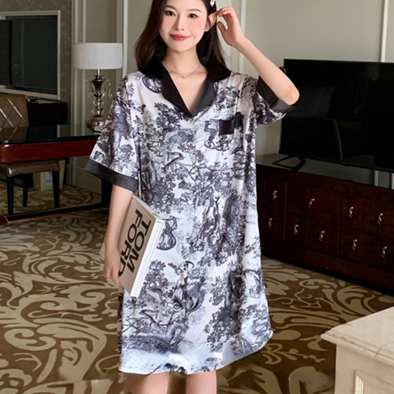 Ночные рубашки женская одежда домашняя Летний Тонкий Новый кардиган элегантный