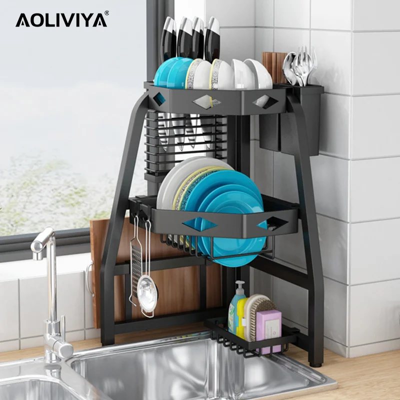 

AOLIVIYA Kitchen Sink Rack Corner Drain Tableware Storage Countertop Corner Tableware Organizer Dishes Storage Rack Cupboard