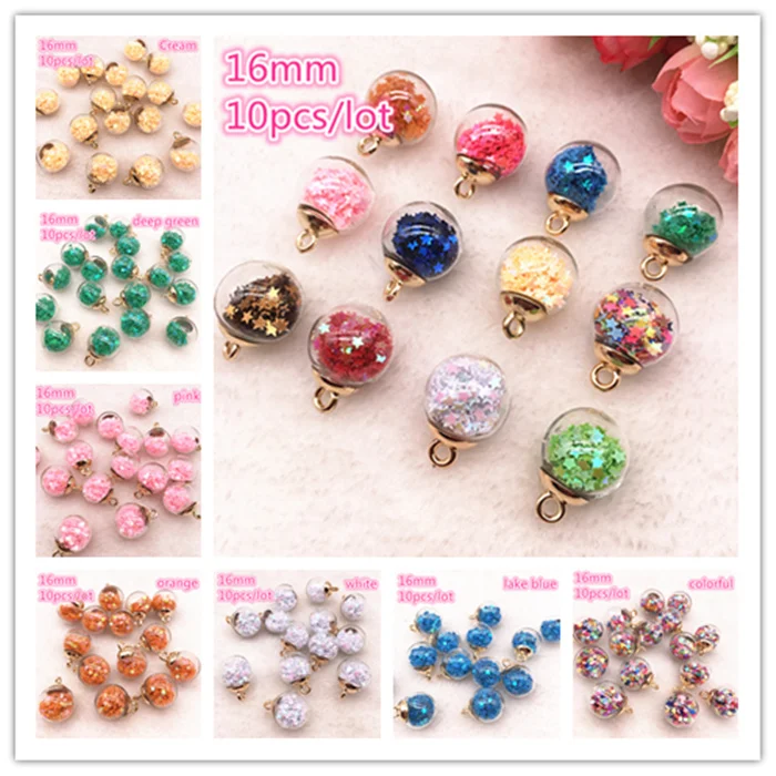 New 10pcs 16mm Colorful Transparent Ball Glass Star Charms Pendant Find Hair Accessories Jewelry Charms Earring
