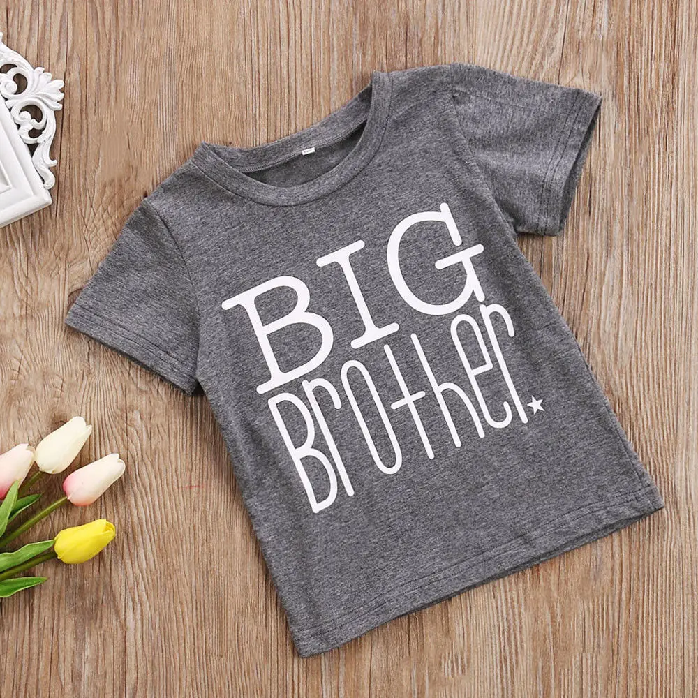 Emmababy Borther And Sister Matching Clthoes Fynny Big Brother T-shirt Little Sister Cotton Bodysuit Short Sleeve Letter Tops