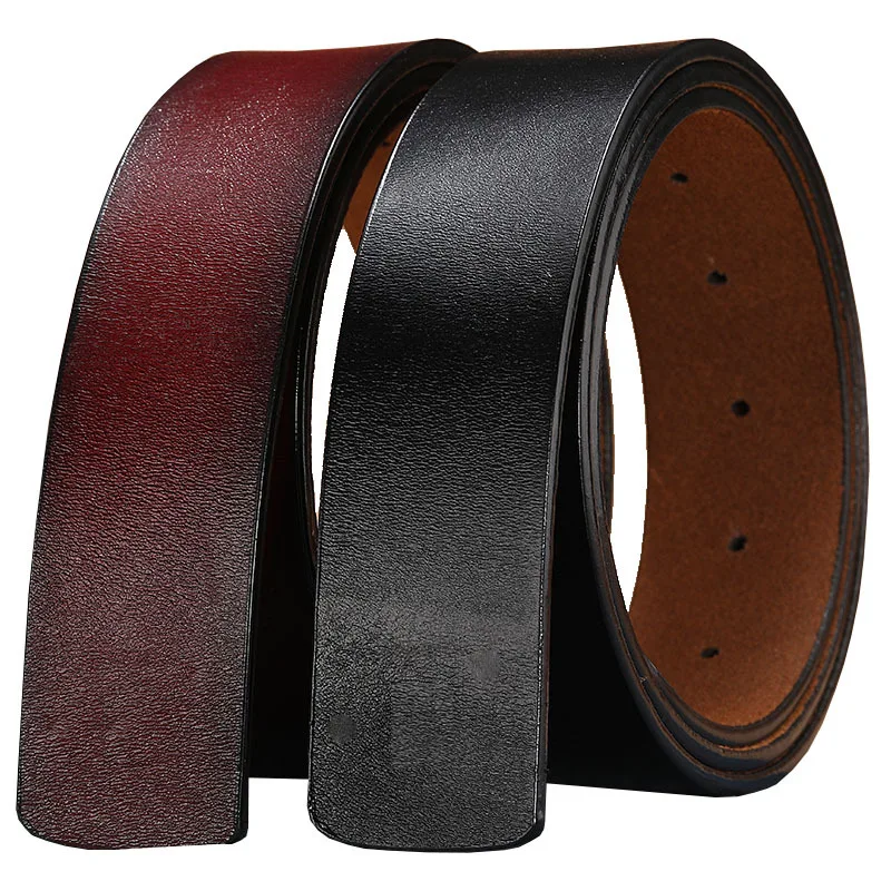 New Men's Leather Smooth Buckle Belt Leather Headless Belt Belt Men's Retro Belt Without Buckle Punching longer