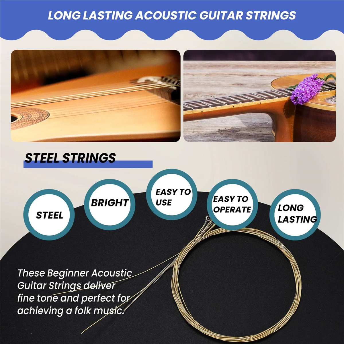6 шт. сменные стальные струны для акустической гитары