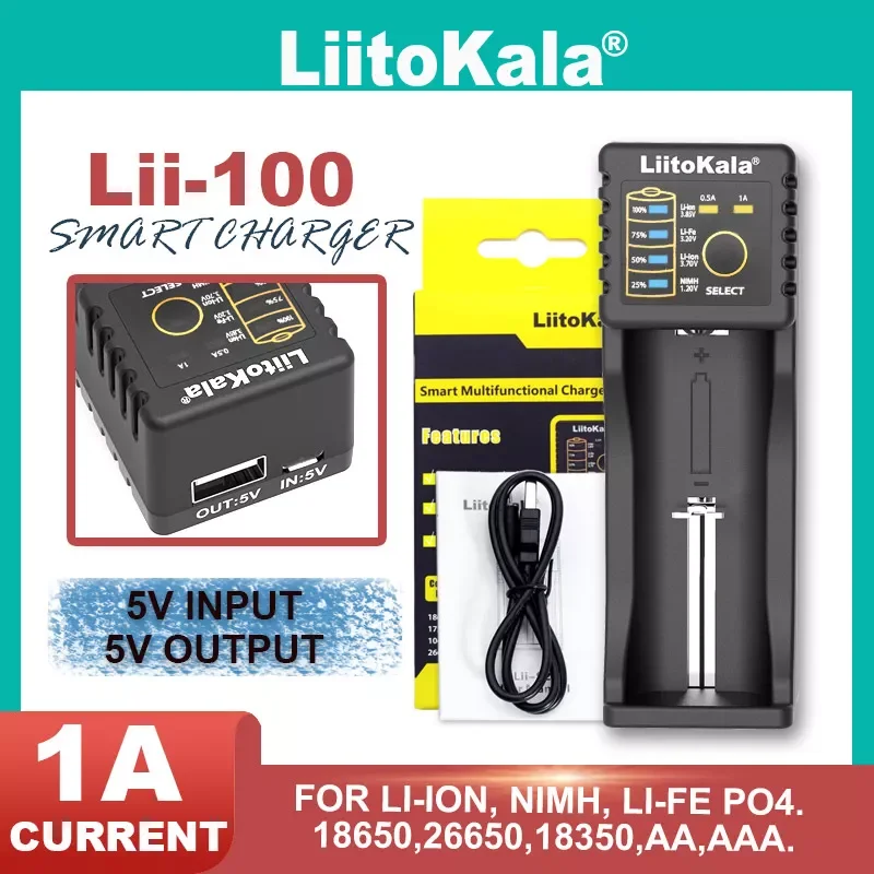 

Lii-100 3.7V 1.2V 3.2V 3.85V 18650 18350 18500 14500 26650 AA AAA NiMH Lithium-Battery Charger