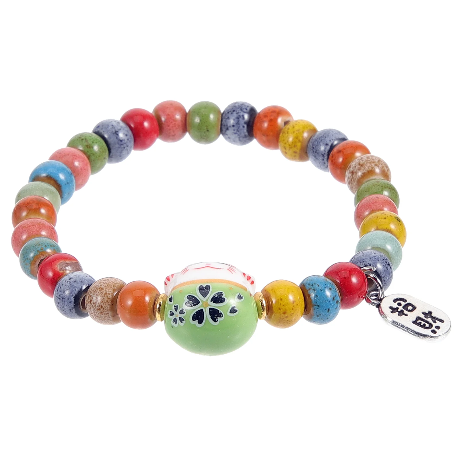 

Cat Charm Beaded Bracelet Ceramic Cat Charm Bracelet Decorative Bracelet Fortune Cat Bracelet