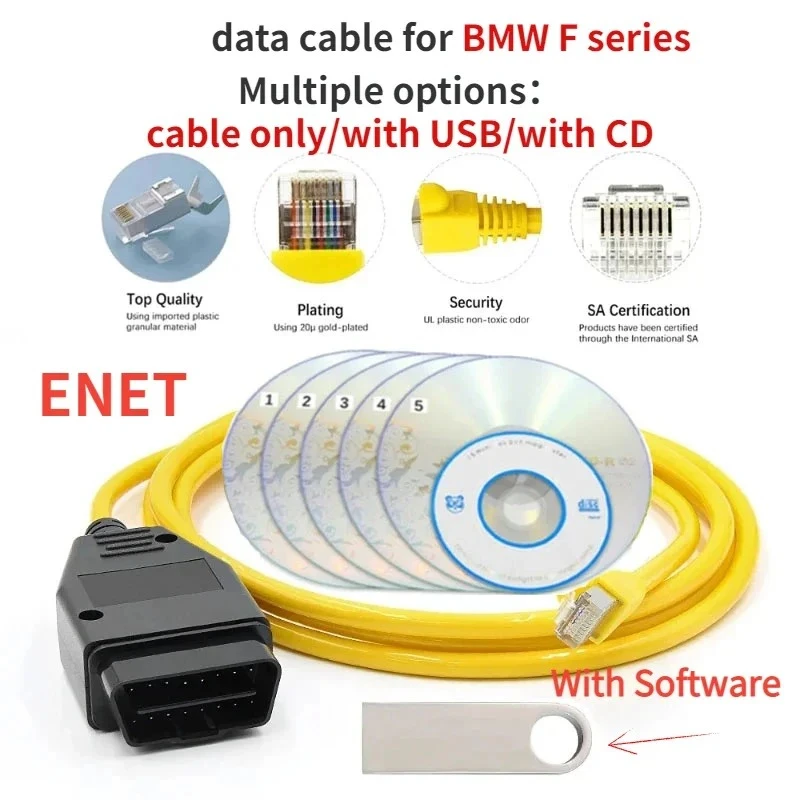 НОВЫЙ ENET-кабель для BMW F-серии ICOM Кодирование Ethernet Скрытый инструмент для передачи данных OBD2 Высококачественные диагностические кабели Инструменты для сканирования для BMW (art.: 3920cf802173e) - 3920cf802173e