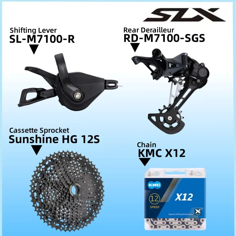 

SLX M7100 1x12 Speed Groupset with Shifter Rear Derailleur and Cassette Sunshine HG 11-46T/50/52T KMC X12 12V Chain Original