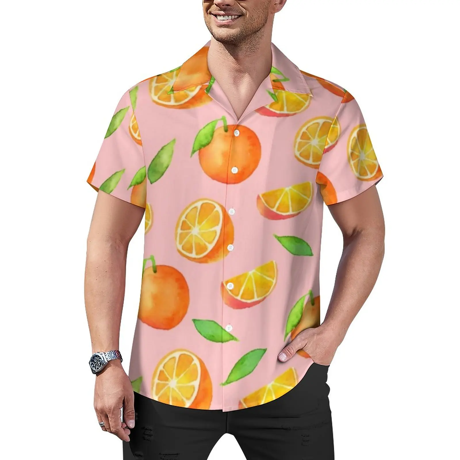 

Watercolor Oranges Casual Shirts Fresh Fruit Print Vacation Shirt Hawaiian Novelty Blouses Men Graphic Big Size 3XL 4XL